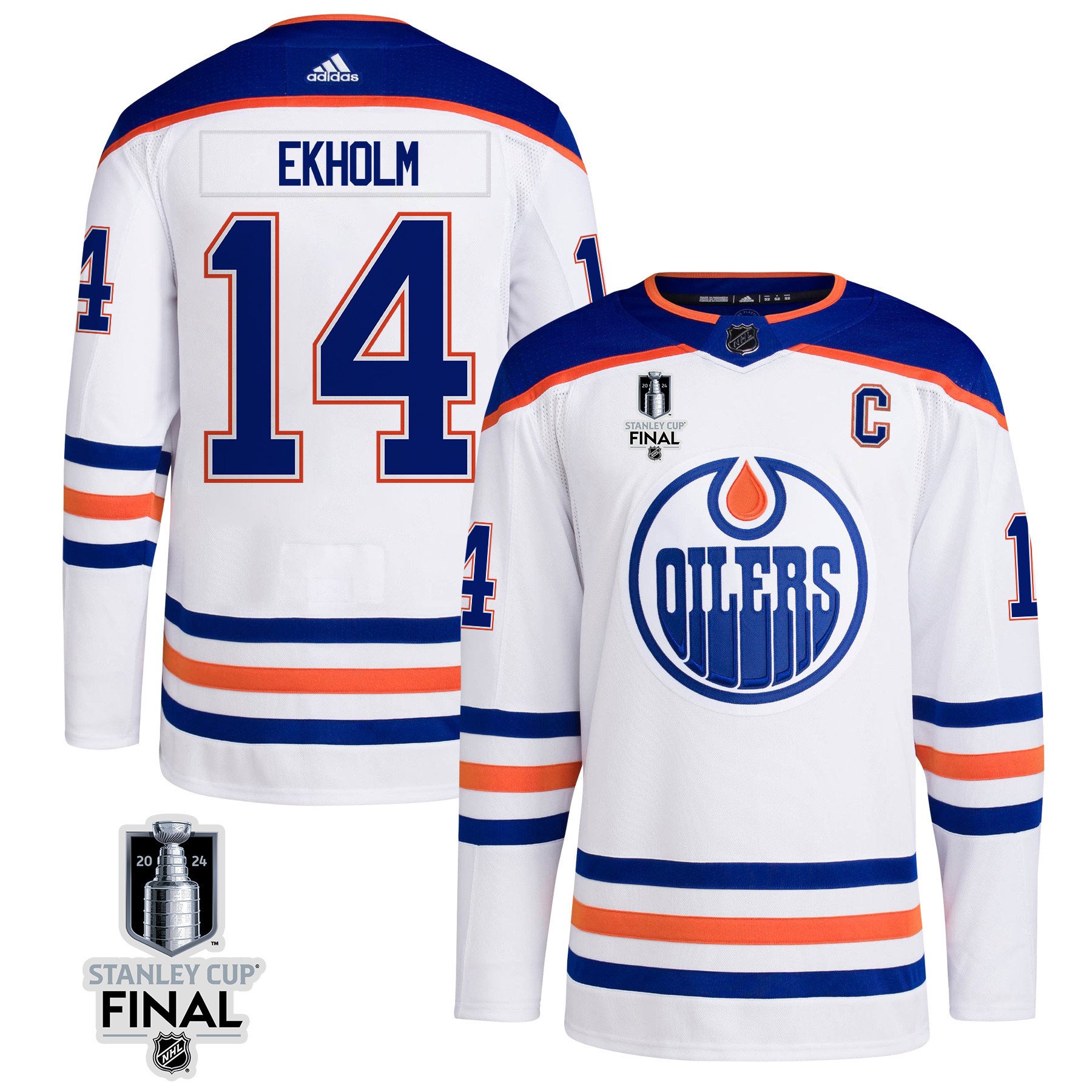 Mattias Ekholm 14 Edmonton Oilers 2024 Stanley Cup Final Away Jersey - Men, White