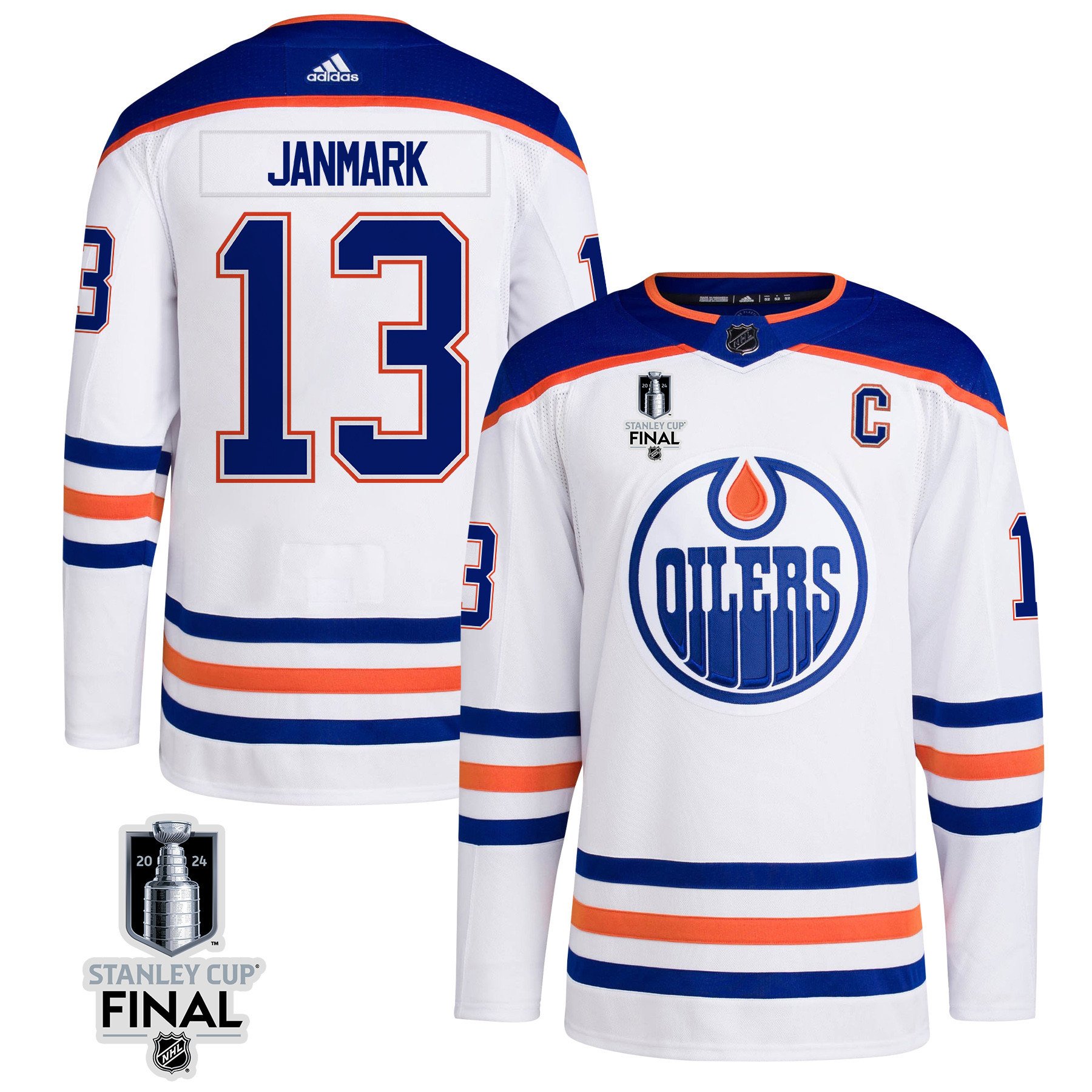 Mattias Janmark 13 Edmonton Oilers 2024 Stanley Cup Final Away Jersey - Men, White
