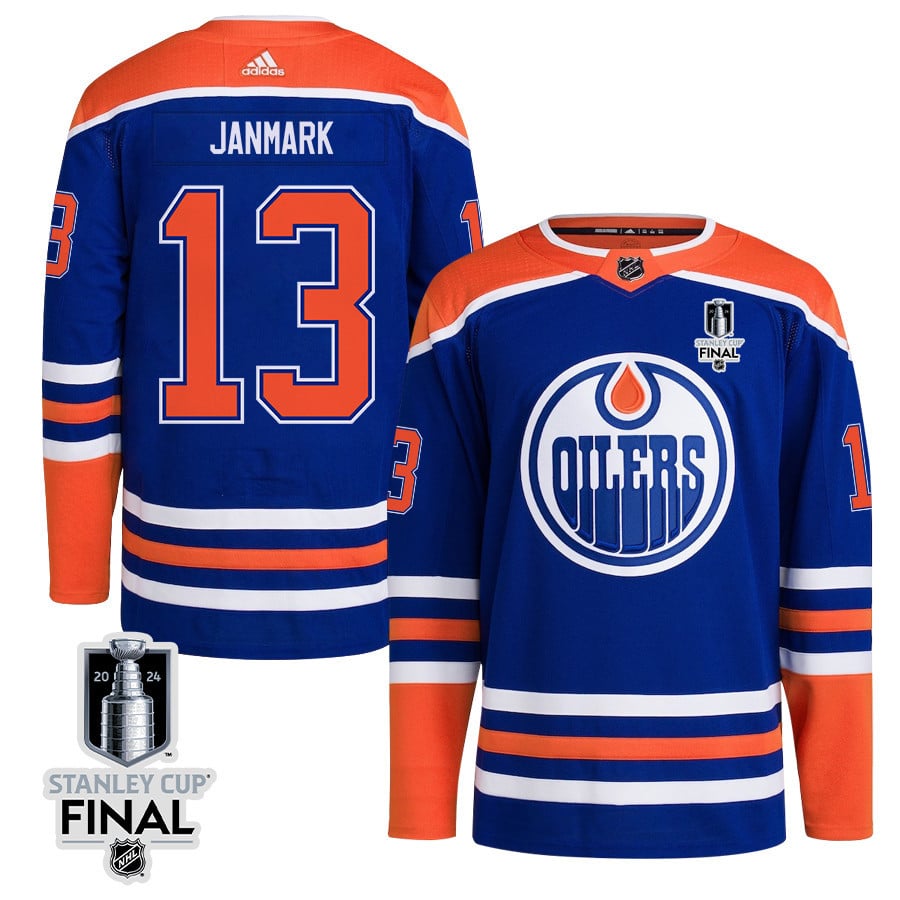 Mattias Janmark 13 Edmonton Oilers 2024 Stanley Cup Final Home Primegreen Jersey - Men, Royal