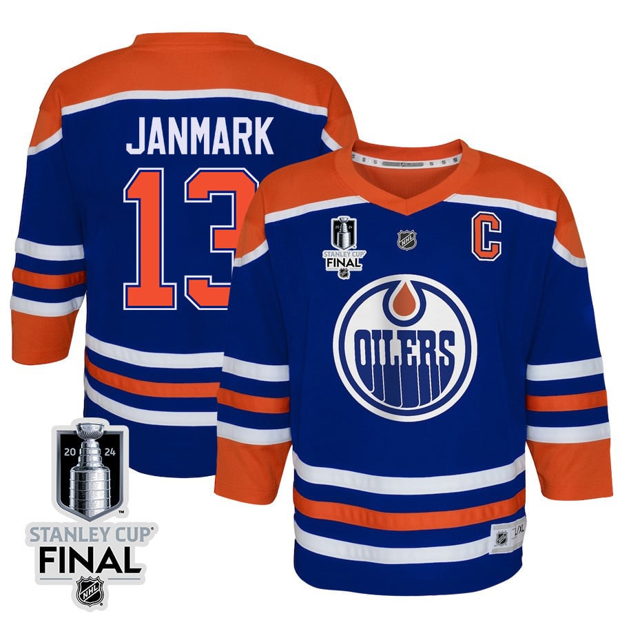 Mattias Janmark 13 Edmonton Oilers 2024 Stanley Cup Final Youth Home Jersey - Royal