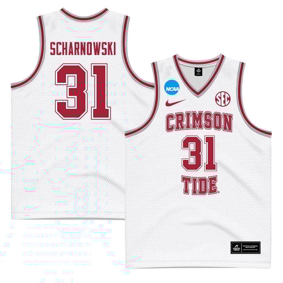 Max Scharnowski 31 Alabama Crimson Tide 2024 Men's Basketball Jersey - White, Unisex Jersey