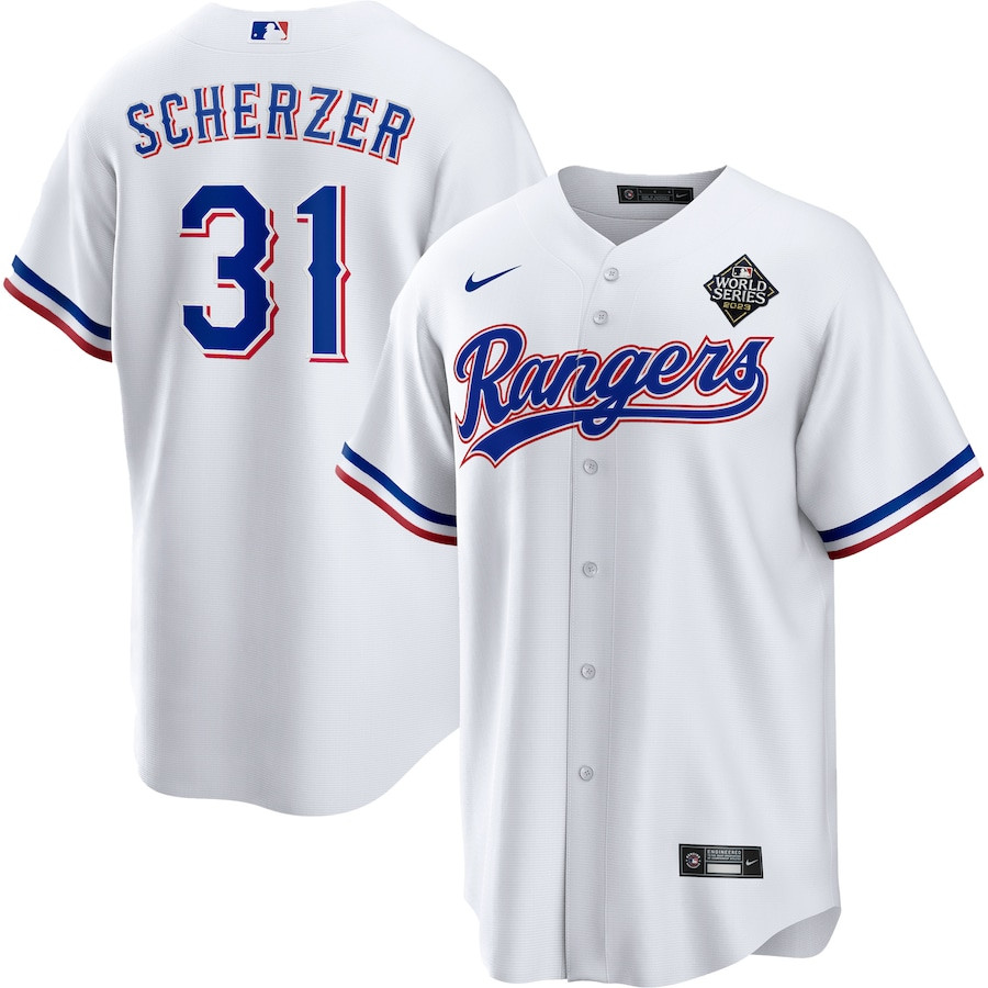 Max Scherzer 31 Texas Rangers 2023 World Series Men Jersey - White