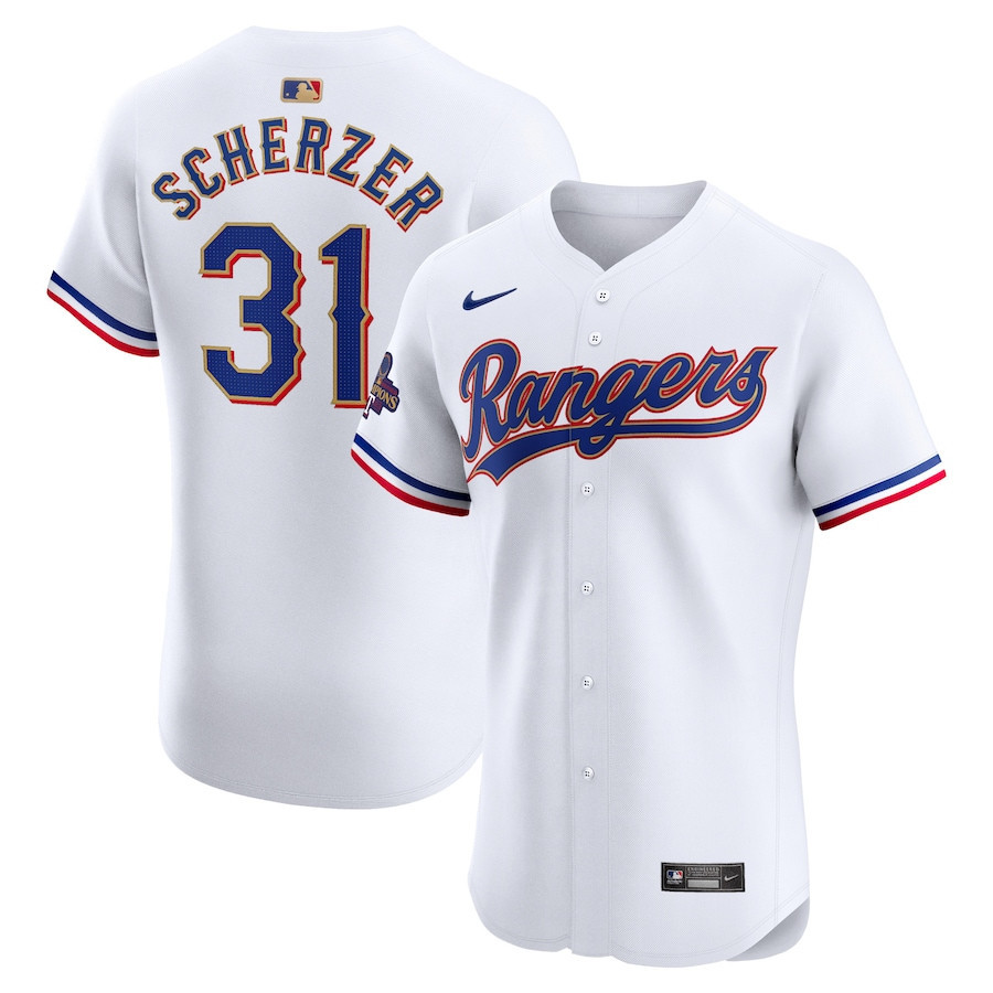 Max Scherzer 31 Texas Rangers 2024 Gold Collection Elite Player Jersey - White