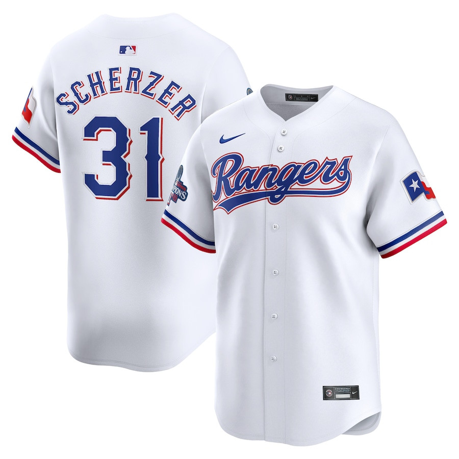 Max Scherzer 31 Texas Rangers Home 2023 World Series Champions Limited Men Jersey - White