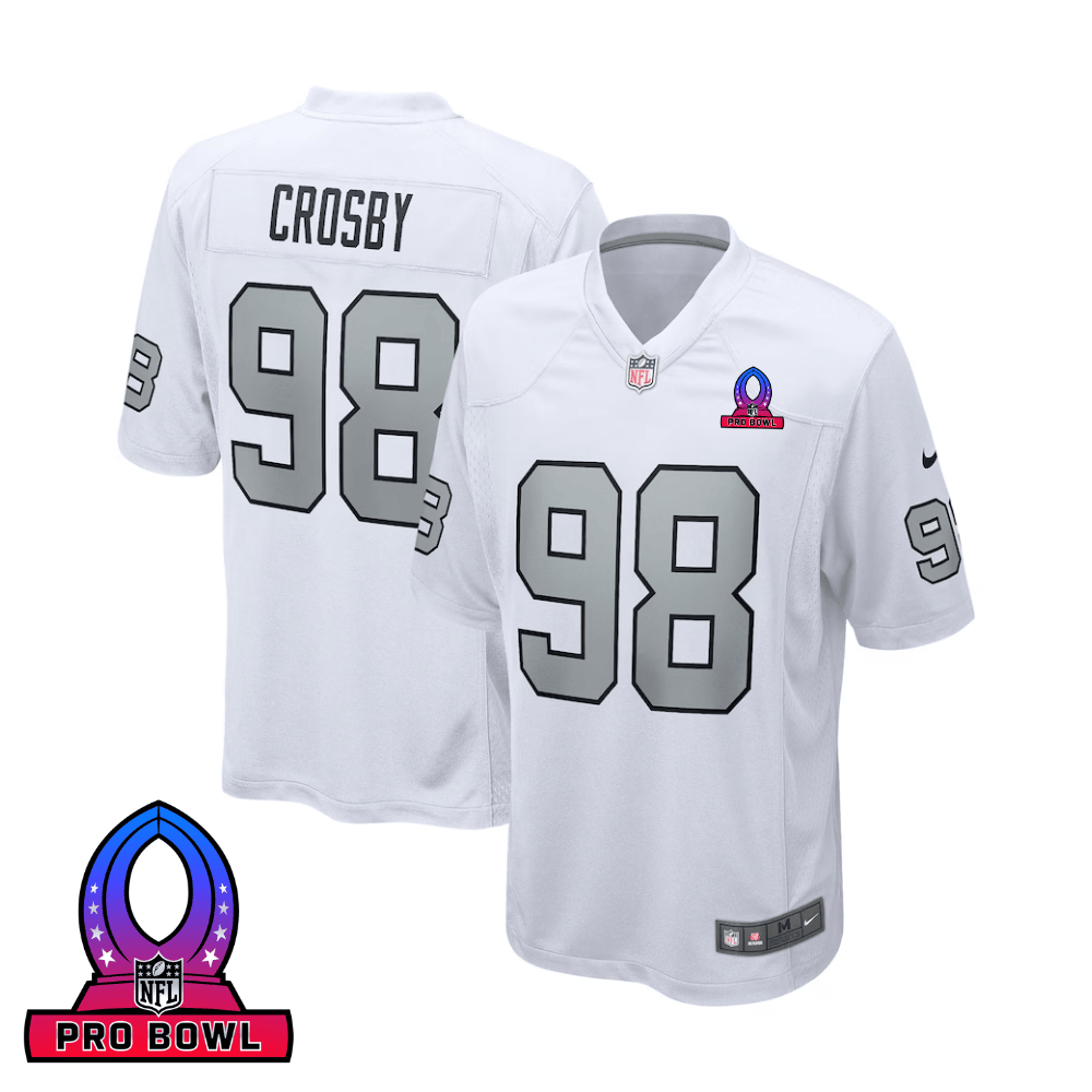 Maxx Crosby 98 Las Vegas Raiders 2025 Pro Bowl Patch Game Men Jersey - White Js6309
