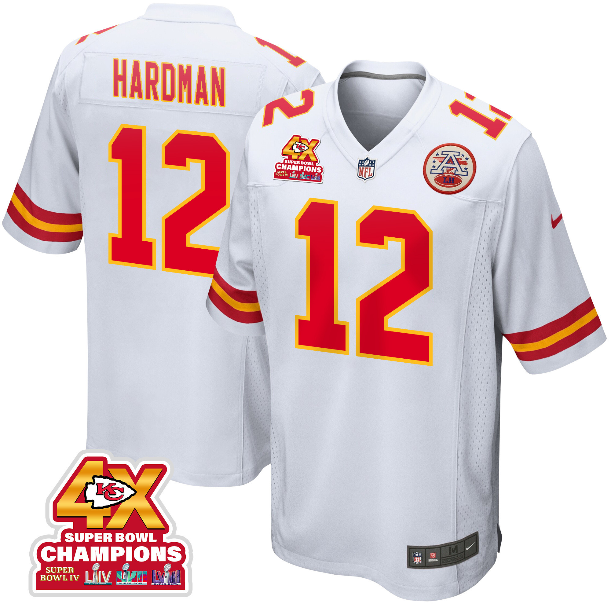 Mecole Hardman 12 Kansas City Chiefs Super Bowl Lviii Champions 4x Game Men Jersey - White Js8901