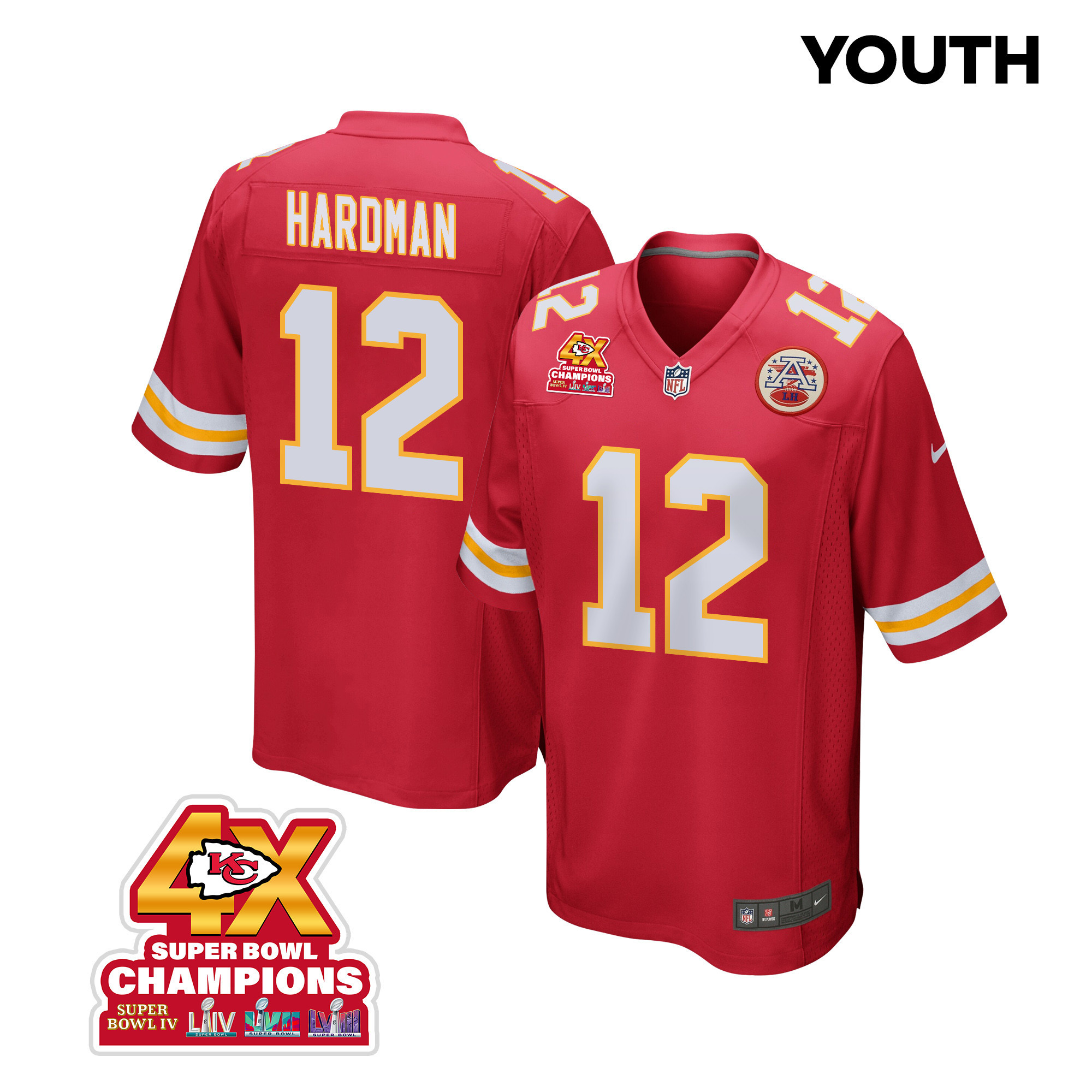 Mecole Hardman 12 Kansas City Chiefs Super Bowl Lviii Champions 4x Game Youth Jersey - Red Js4282