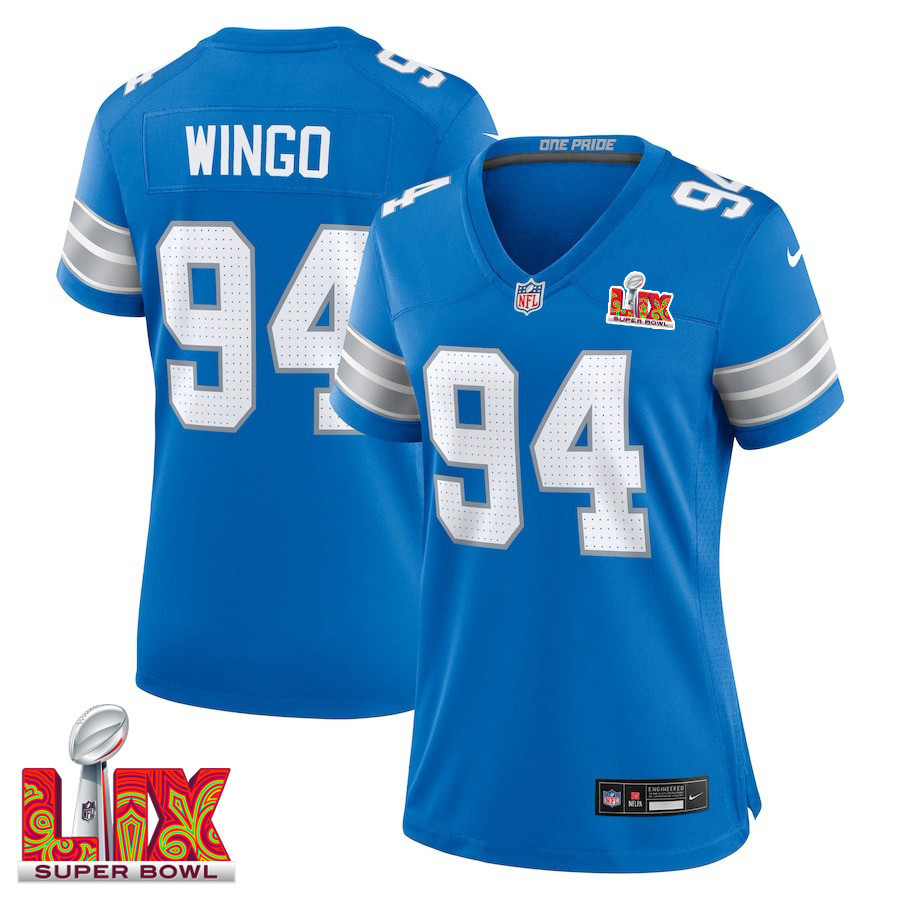 Mekhi Wingo #94 Detroit Lions Super Bowl Lix Women's Jersey - Blue Js6367