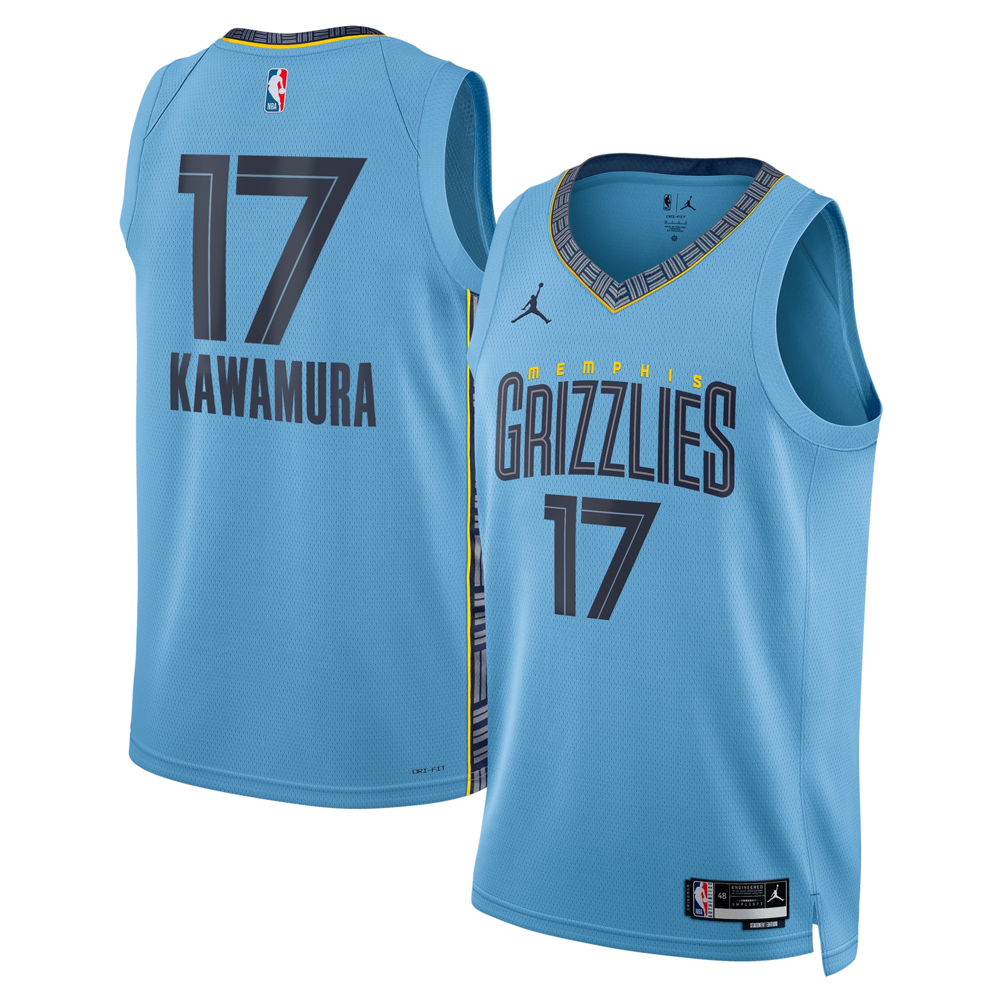 Memphis Grizzlies Jordan Brand Statement Edition Swingman Jersey - Lt Blue - Yuki Kawamura - Unisex