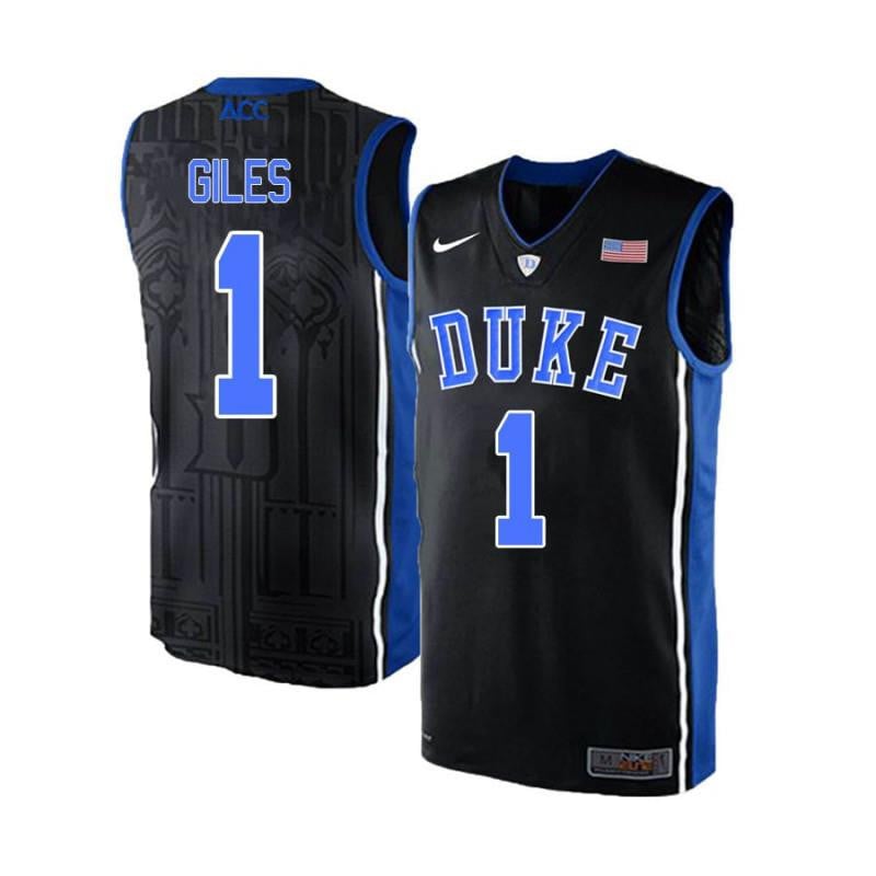 Men 1 Harry Giles Black Blue Elite Duke Blue Devils Basketball Jersey