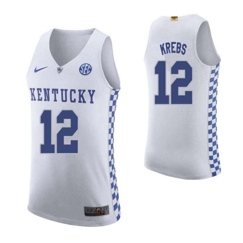 Men 12 Mark Krebs Road White Elite Kentucky Wildcats Basketball Jersey