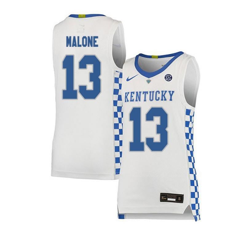 Men 13 Sam Malone White Elite Kentucky Wildcats Basketball Jersey