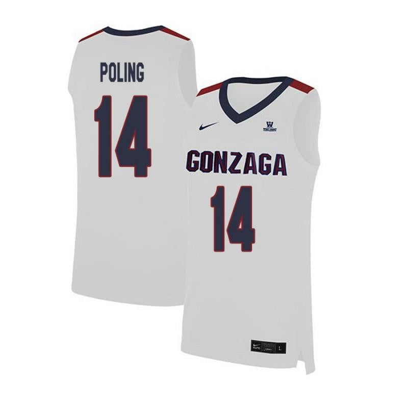 Men 14 Andy Poling White Elite Gonzaga Bulldogs Basketball Jersey