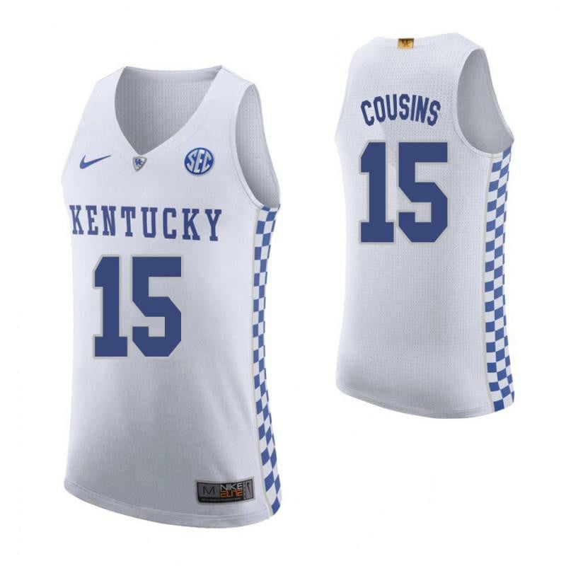 Men 15 Demarcus Cousins Road White Elite Kentucky Wildcats Basketball Jersey