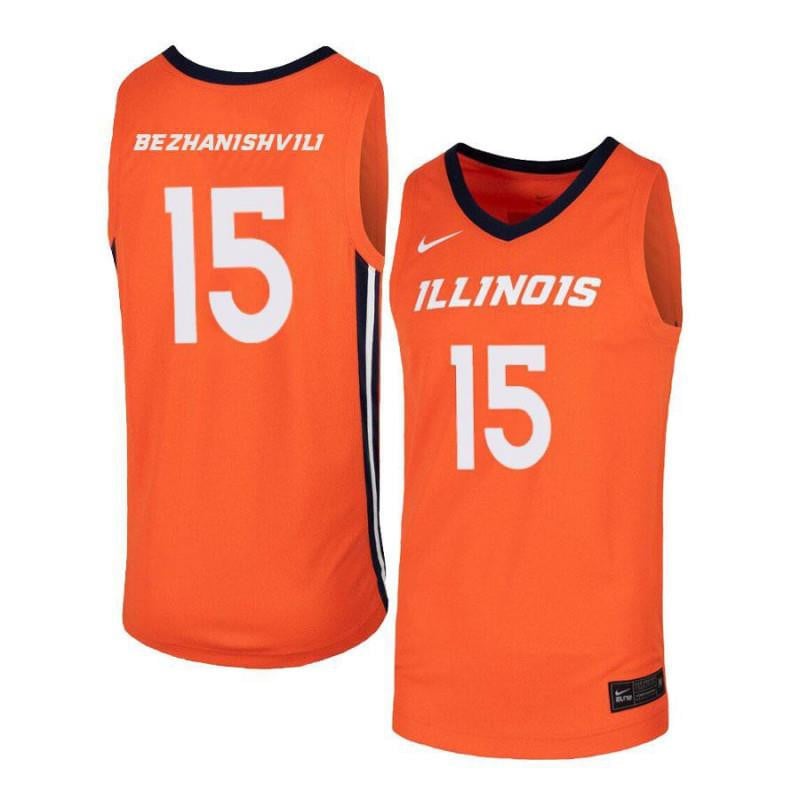Men 15 Giorgi Bezhanishvili Orange Elite Illinois Fighting Illini Basketball Jersey
