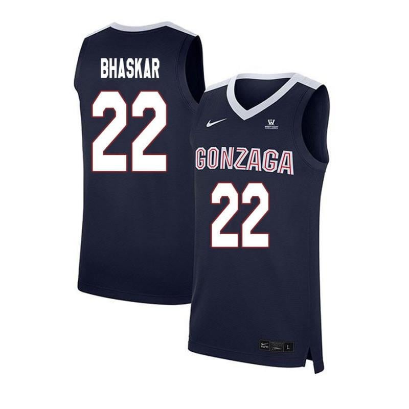 Men 22 Brian Bhaskar Navy Elite Gonzaga Bulldogs Basketball Jersey