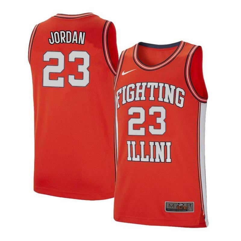 Men 23 Aaron Jordan Orange Retro Elite Illinois Fighting Illini Basketball Jersey