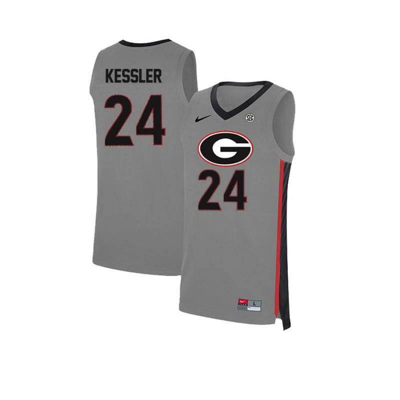 Men 24 Houston Kessler Gray Elite Georgia Bulldogs Basketball Jersey