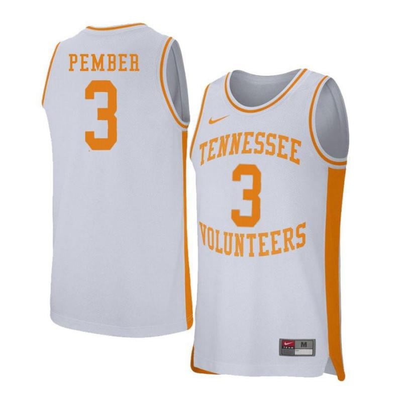 Men 3 Drew Pember White Retro Elite Tennessee Volunteers Basketball Jersey