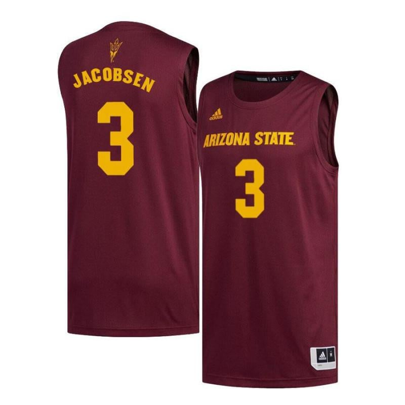 Men 3 Eric Jacobsen Maroon Arizona State Sun Devils Basketball Jersey