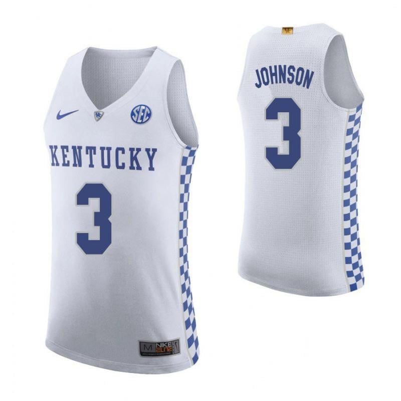 Men 3 Keldon Johnson Road White Elite Kentucky Wildcats Basketball Jersey