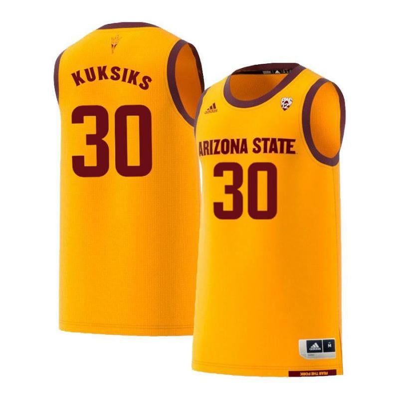 Men 30 Rihards Kuksiks Yellow Retro Arizona State Sun Devils Basketball Jersey