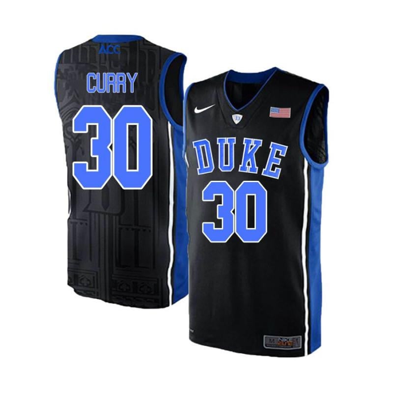 Men 30 Seth Curry Black Blue Elite Duke Blue Devils Basketball Jersey