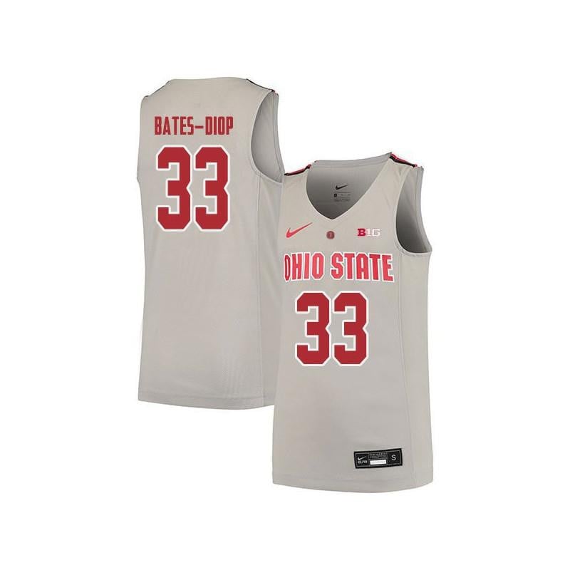 Men 33 Keita Bates Diop Elite Gray Ohio State Buckeyes Basketball Jersey
