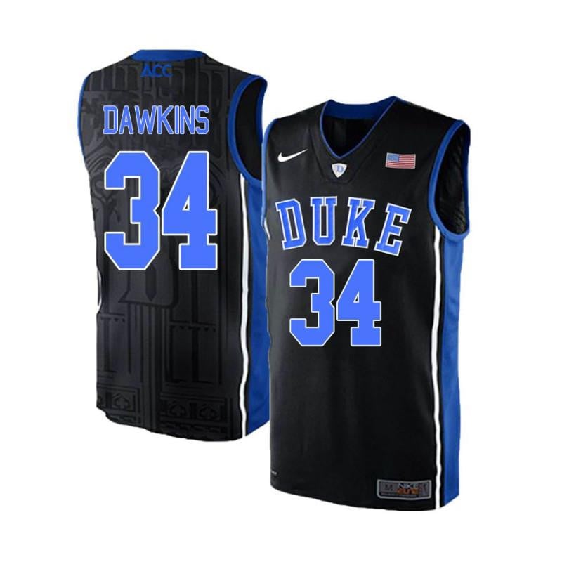 Men 34 Andre Dawkins Black Blue Elite Duke Blue Devils Basketball Jersey