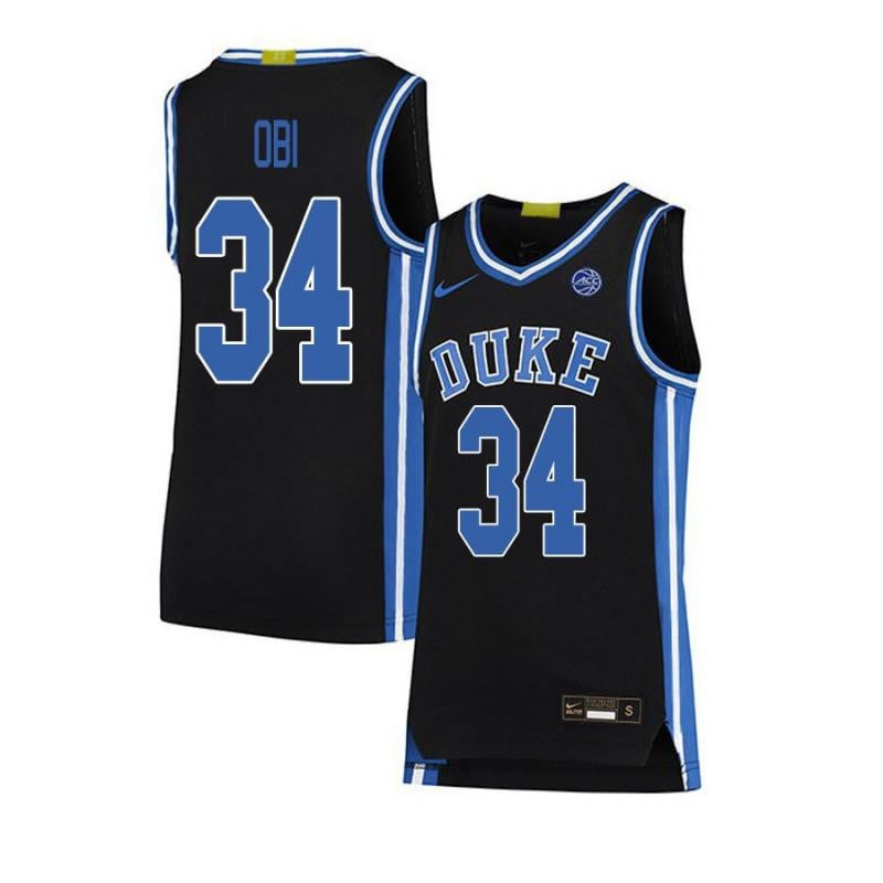 Men 34 Sean Obi Black Elite Duke Blue Devils Basketball Jersey