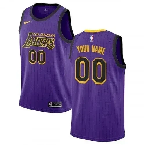 Men?? Any Size Los Angeles Lakers Custom City Jersey Purple Stripe Jersey