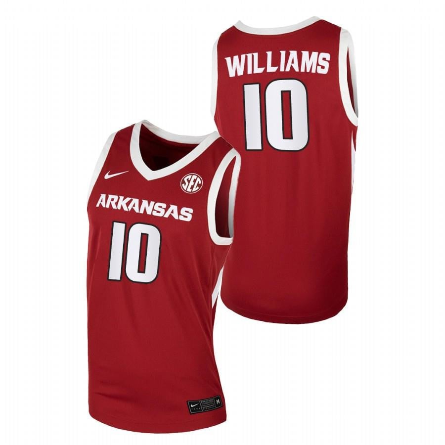 Men Arkansas Razorbacks 10 Cardinal Jaylin Williams Away College Basketball Jersey