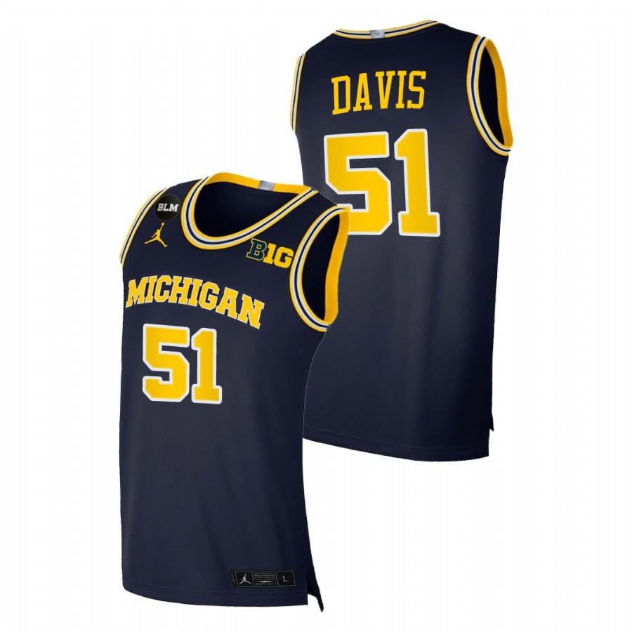 Men Michigan Wolverines Austin Davis 51 Navy College Basketball Blm Jersey