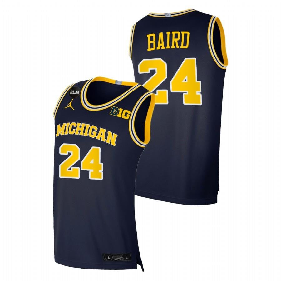 Men Michigan Wolverines C.j. Baird 24 Navy College Basketball Blm Jersey