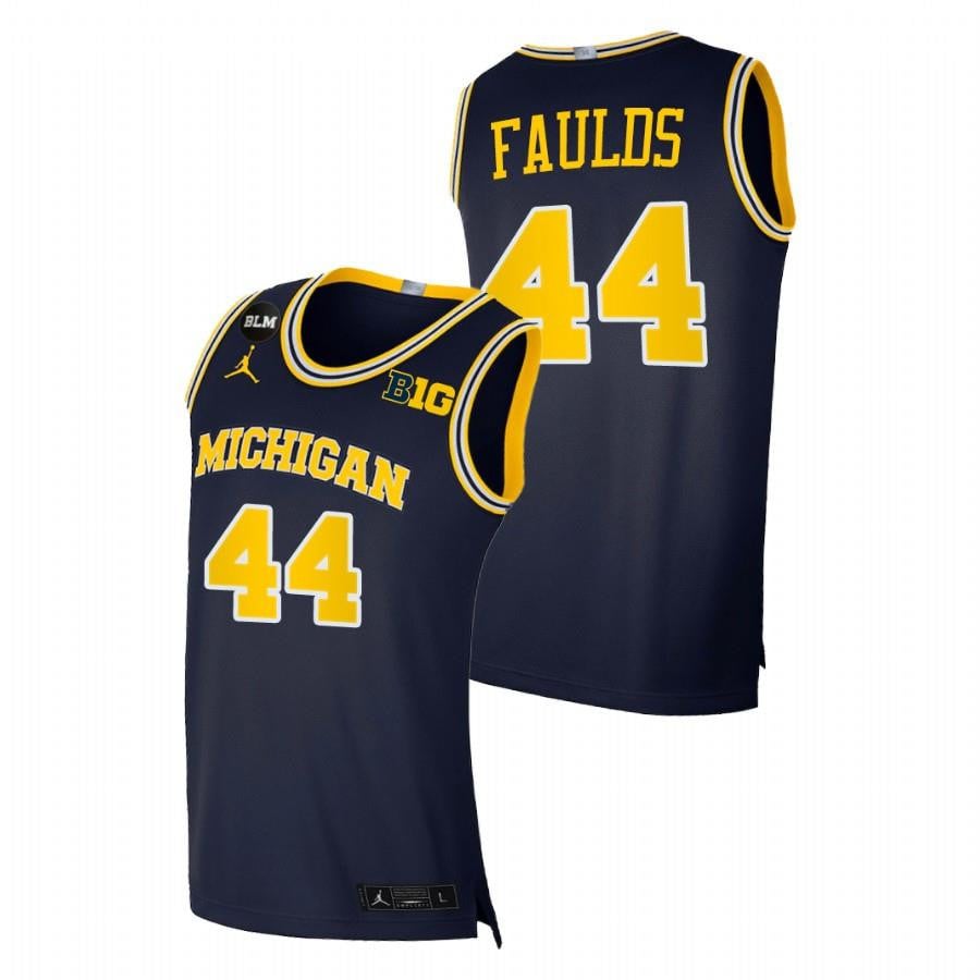 Men Michigan Wolverines Jaron Faulds 44 Navy College Basketball Blm Jersey