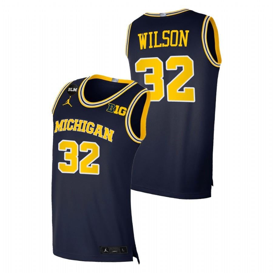 Men Michigan Wolverines Luke Wilson 32 Navy College Basketball Blm Jersey