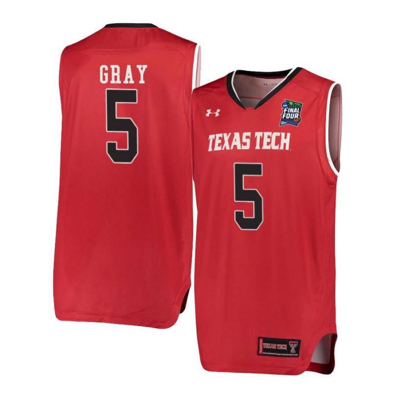 Men Under Armour 5 Justin Gray Red Texas Tech Red Raiders Basketball Jersey