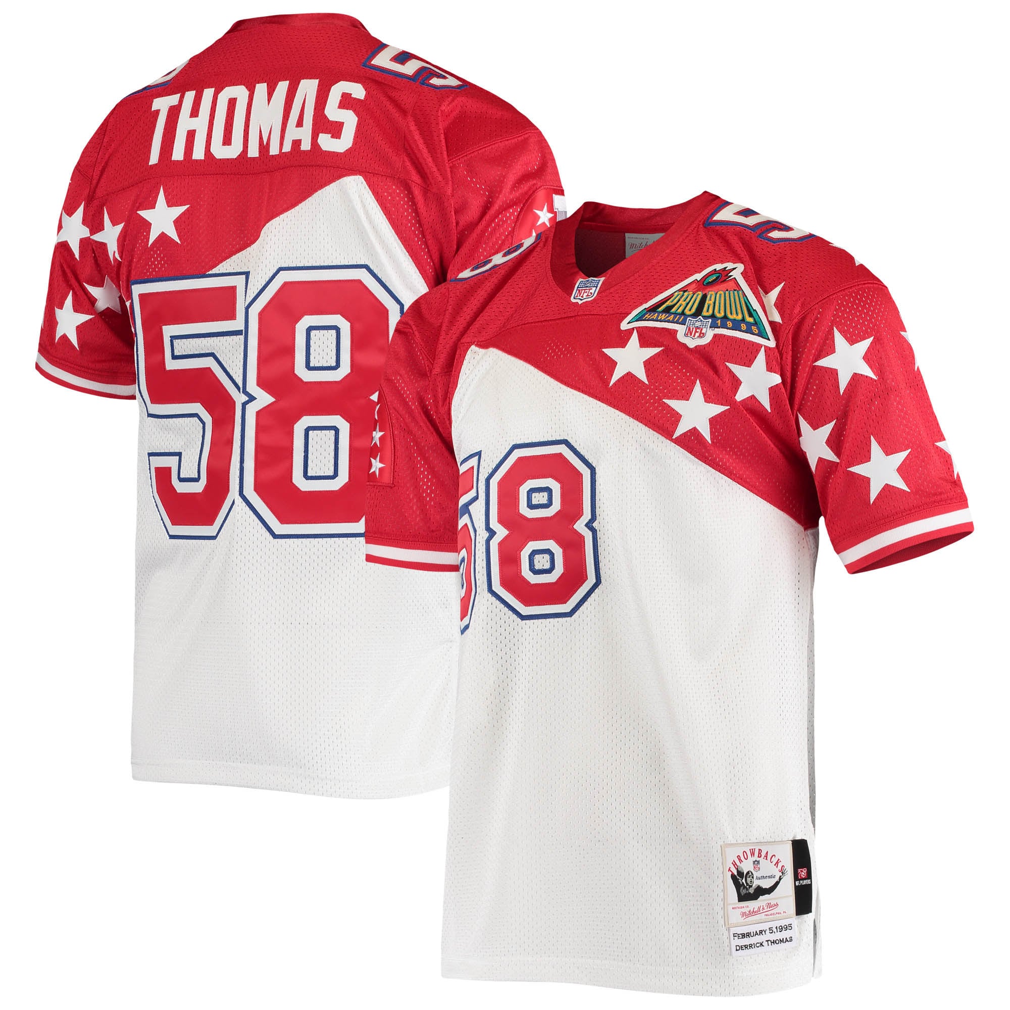 Men's Afc Derrick Thomas Mitchell & Ness White/red 1995 Pro Bowl Jersey Js6110