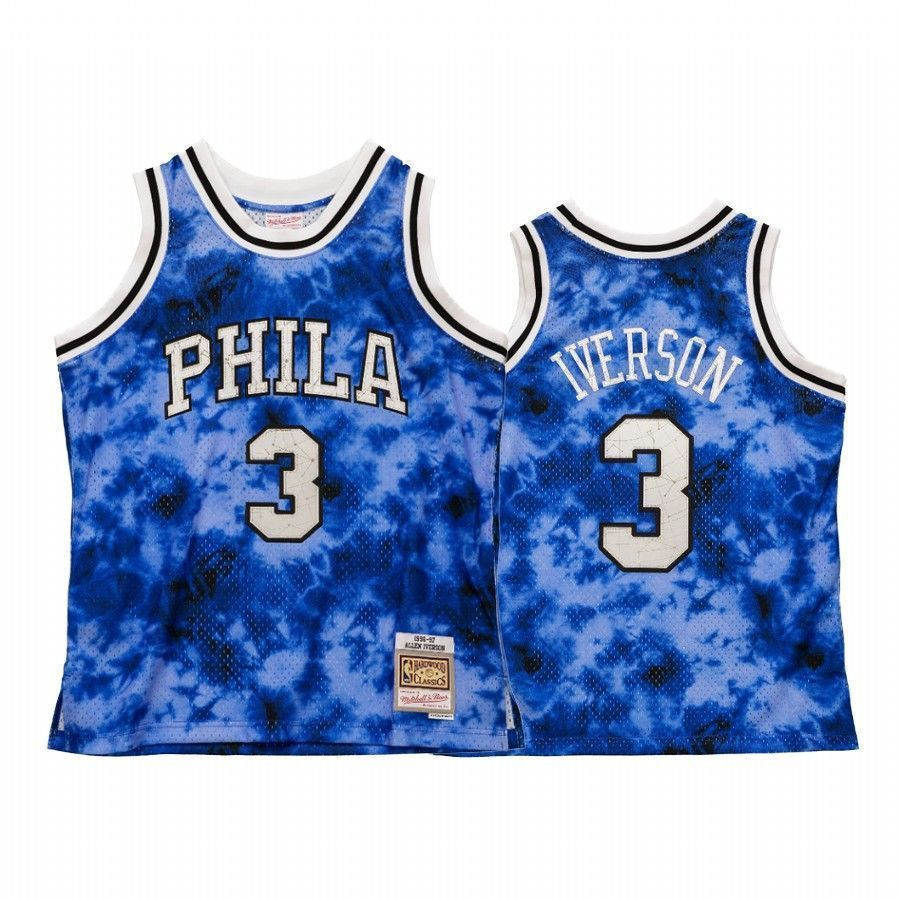 Men's Allen Iverson 3 Philadelphia 76ers Galaxy Jersey Royal