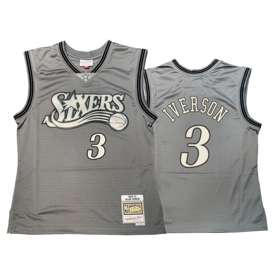 Men's Allen Iverson 3 Philadelphia 76ers Hardwood Classics Jersey Gray
