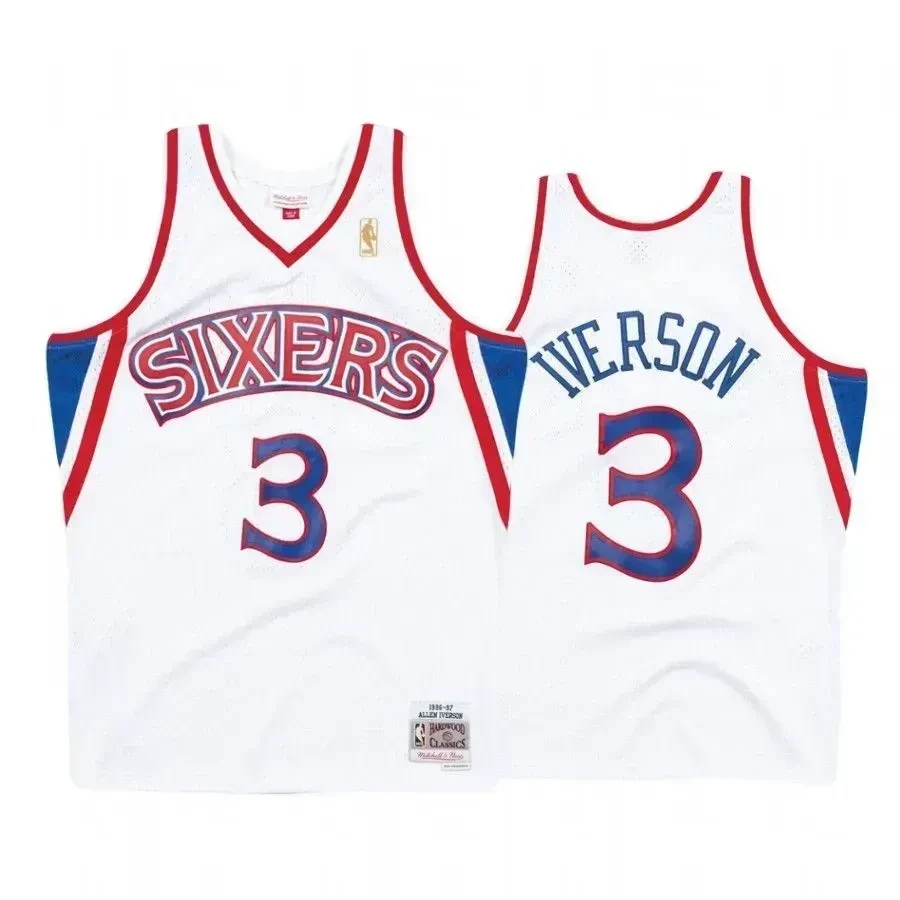 Men's Allen Iverson 3 Philadelphia 76ers White Hardwood Classics Jersey