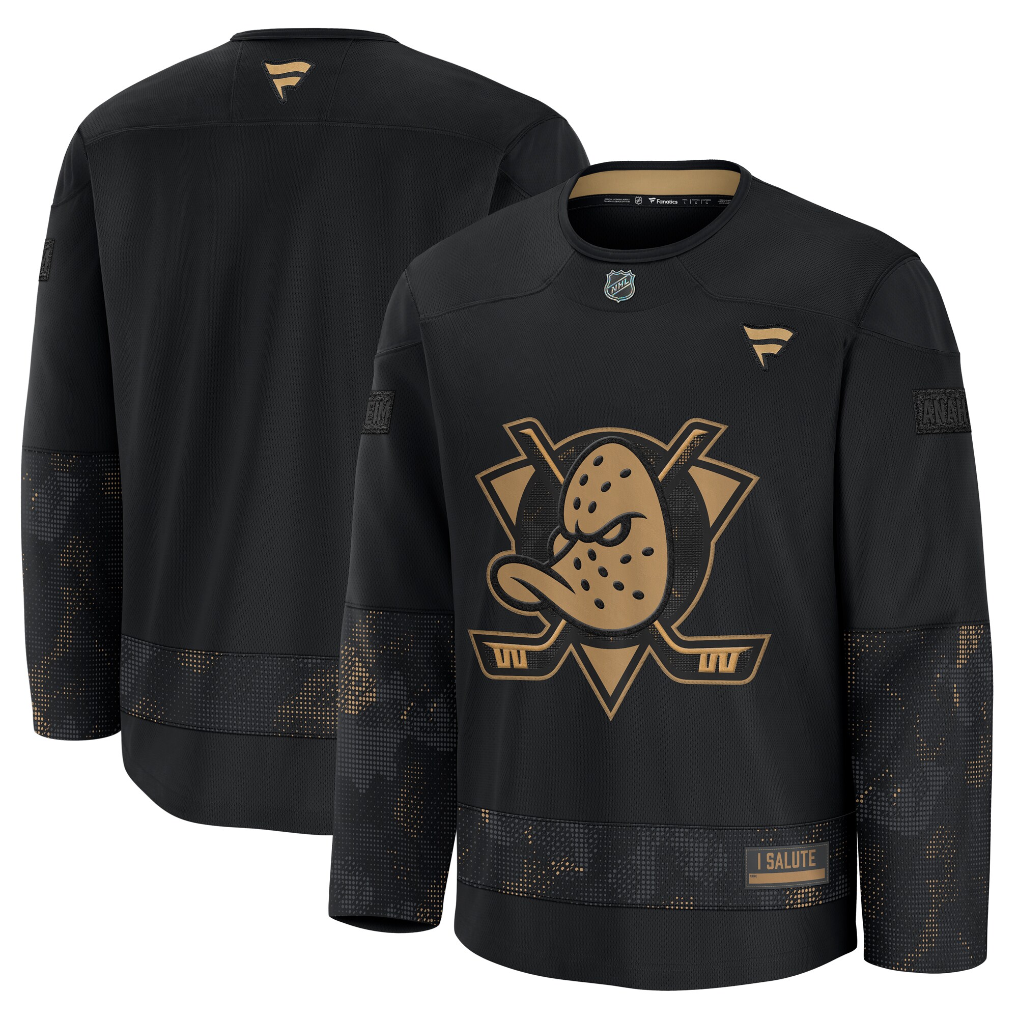 Men's Anaheim Ducks Black 2024 Military Appreciation Practice Jersey