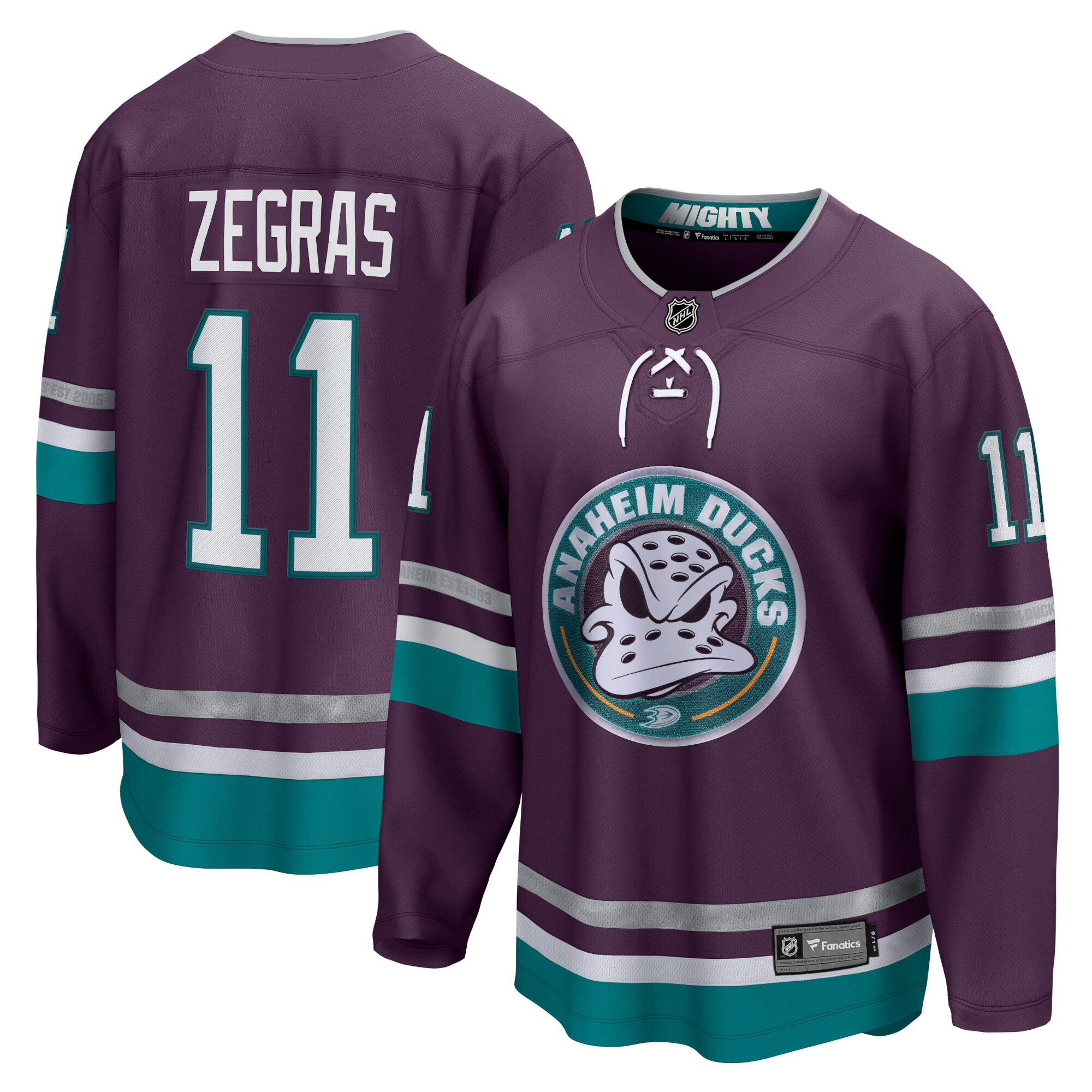 Men's Anaheim Ducks Trevor Zegras Purple 30th Anniversary Premier Breakaway Jersey