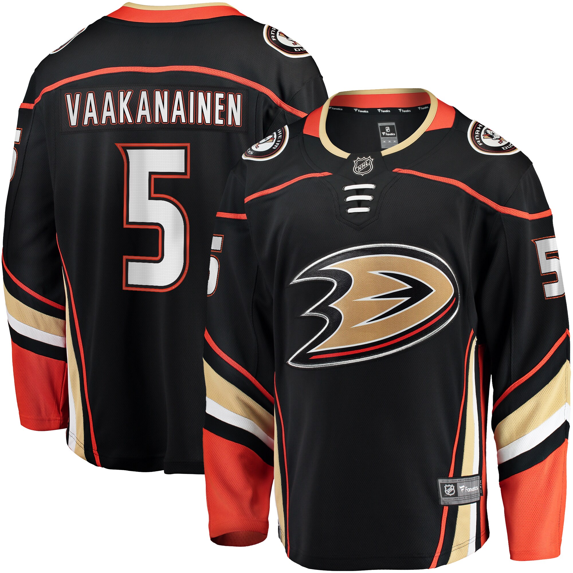 Men's Anaheim Ducks Urho Vaakanainen Black Home Premier Breakaway Player Jersey