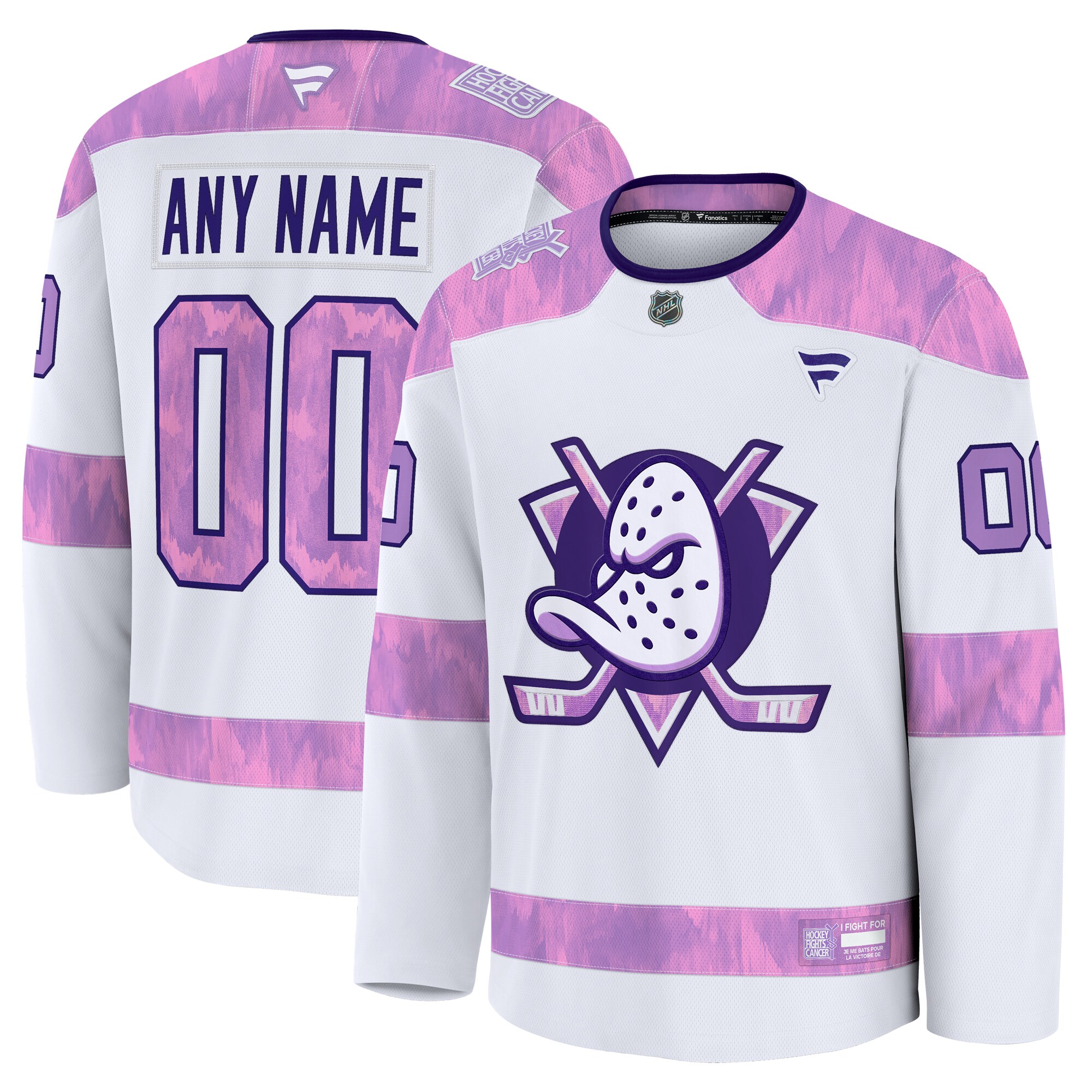 Men's Anaheim Ducks White 2024 Hockey Fights Cancer Custom Practice Jersey