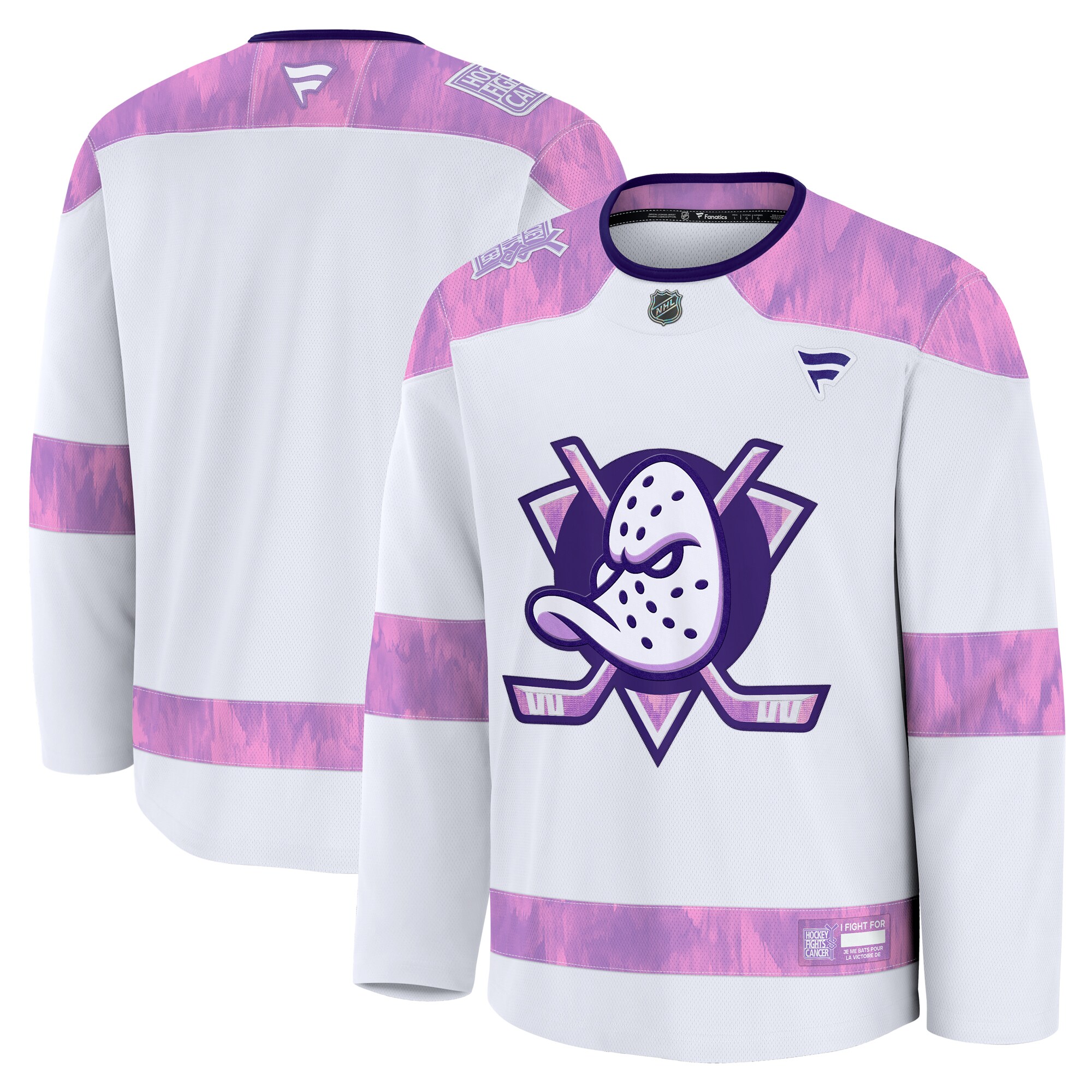 Men's Anaheim Ducks White 2024 Hockey Fights Cancer Practice Jersey
