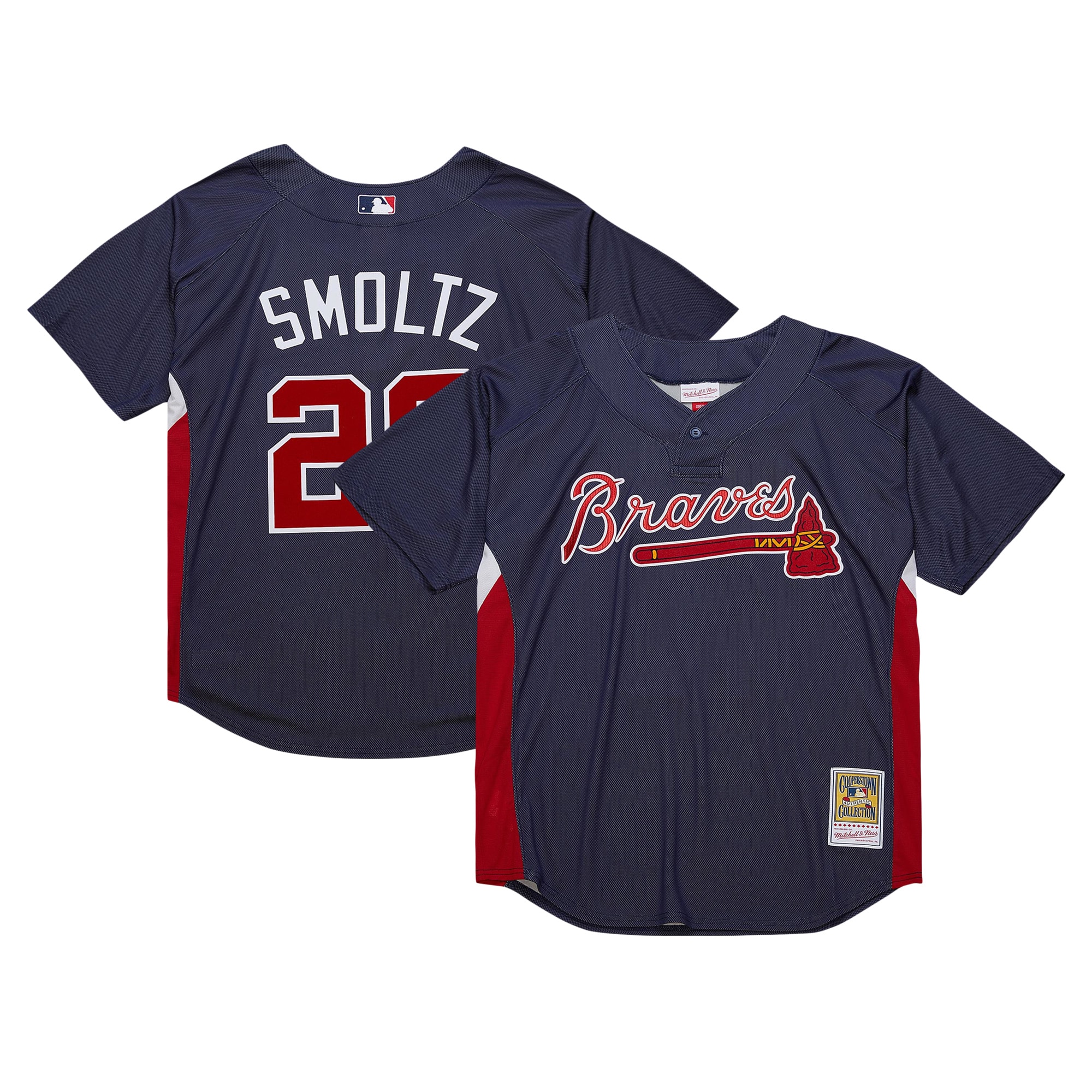 Men's Atlanta Braves John Smoltz Mitchell & Ness Navy Cooperstown Collection Mesh Batting Practice Jersey