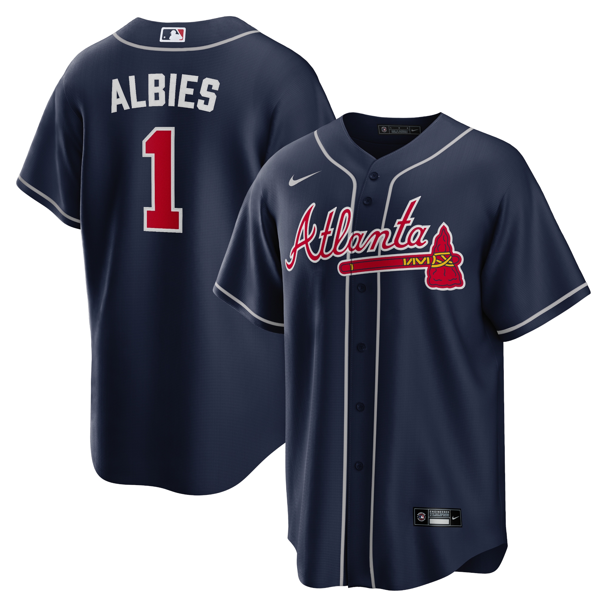 Men's Atlanta Braves Ozzie Albies Navy Alternate Player Name Jersey