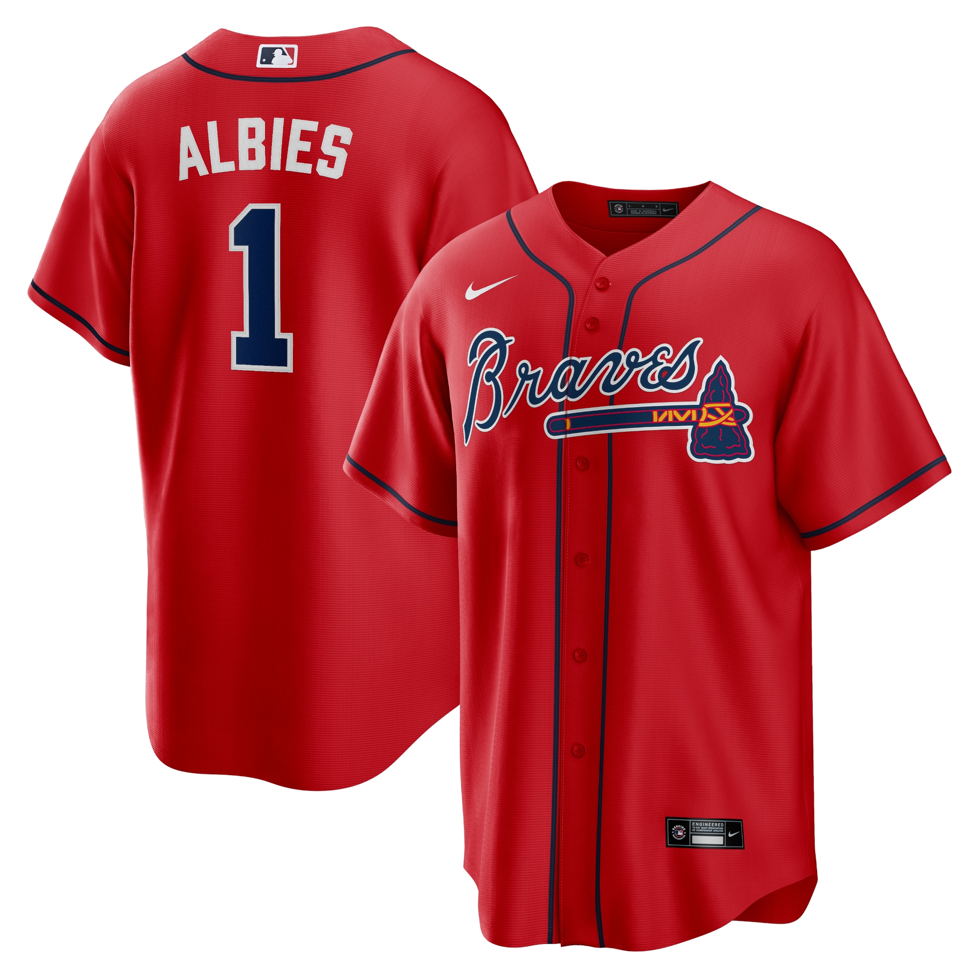 Men's Atlanta Braves Ozzie Albies Red Alternate Player Name Jersey
