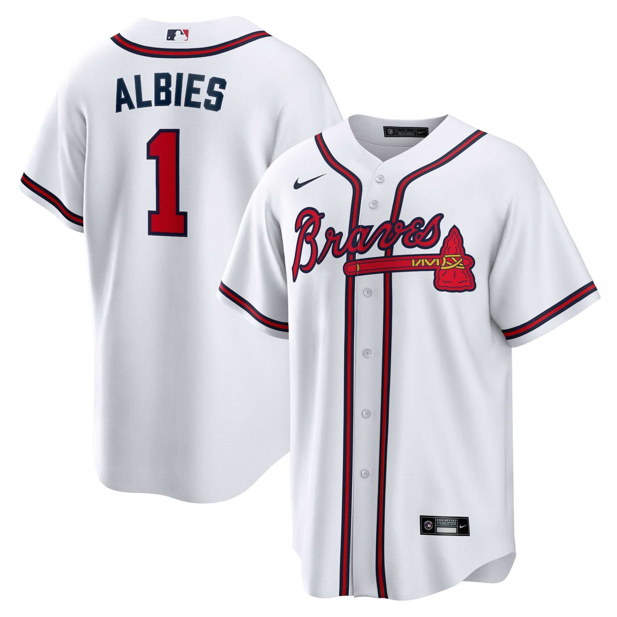 Men's Atlanta Braves Ozzie Albies White Home Player Name Jersey